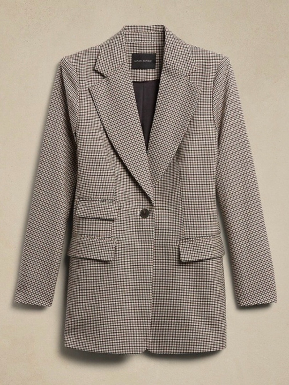 NWOT BANANA REPUBLIC Lido Sculpted Wool Blazer in Brown Houndstooth Plaid ~ 6P
